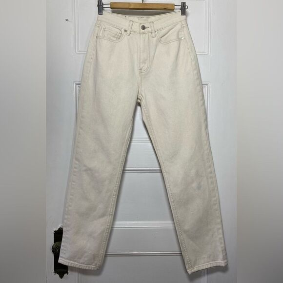 UNIF High Rise Straight Leg 5-Pocket Jeans in Ivory Neutral Size 26 - Picture 1 of 14